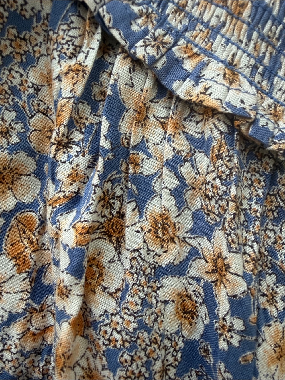 Patrons of Peace Blue, golden yellow flowers and Cream Floral Wide-Leg Pants - Picture 5 of 8